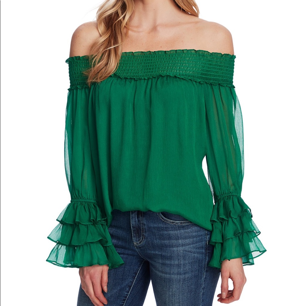 CeCe  Ruffled Bell-Sleeve Off-The-Shoulder Top